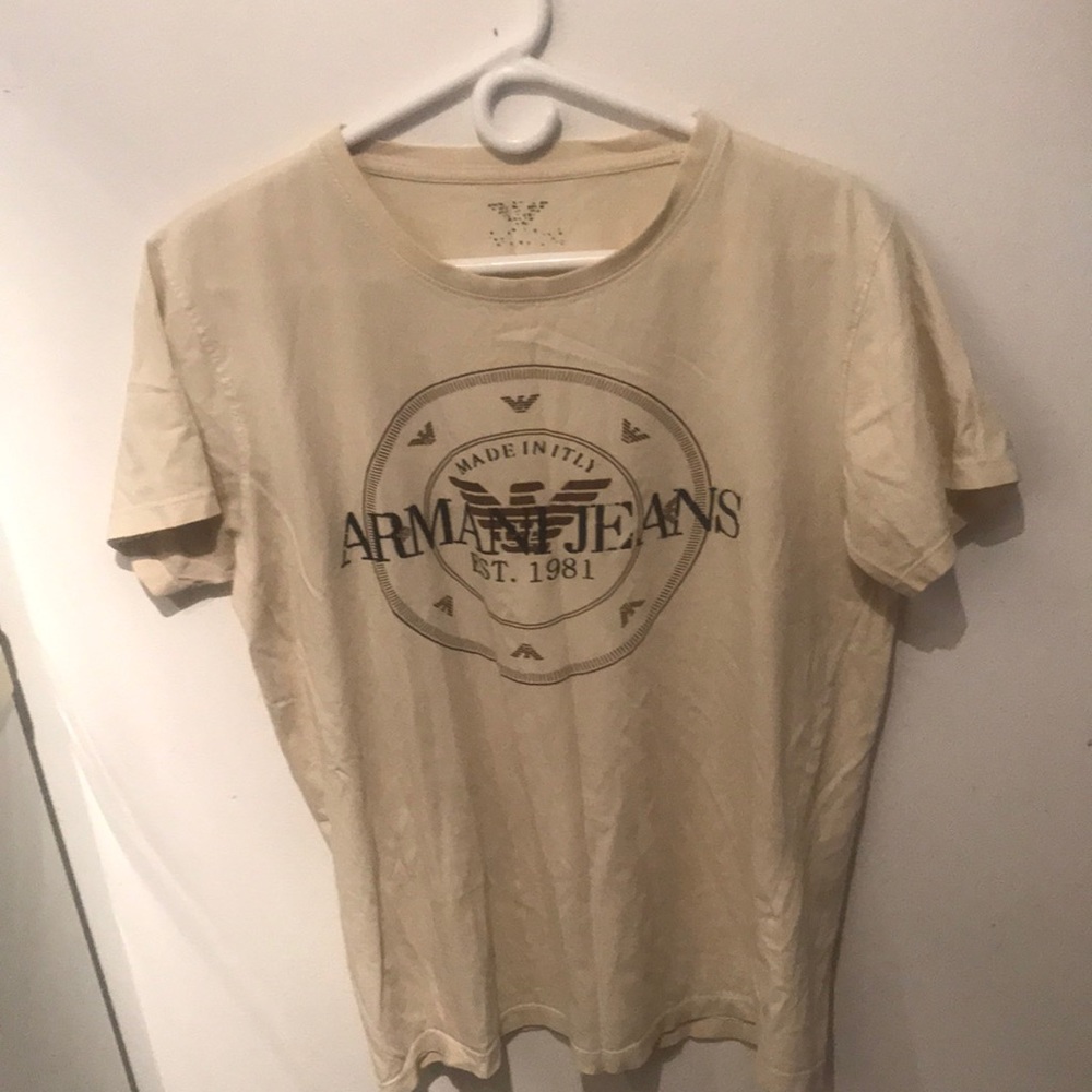 Armani Jeans Ultra Soft Cream Tshirt with Brown and Black Logo Stylin! 😎